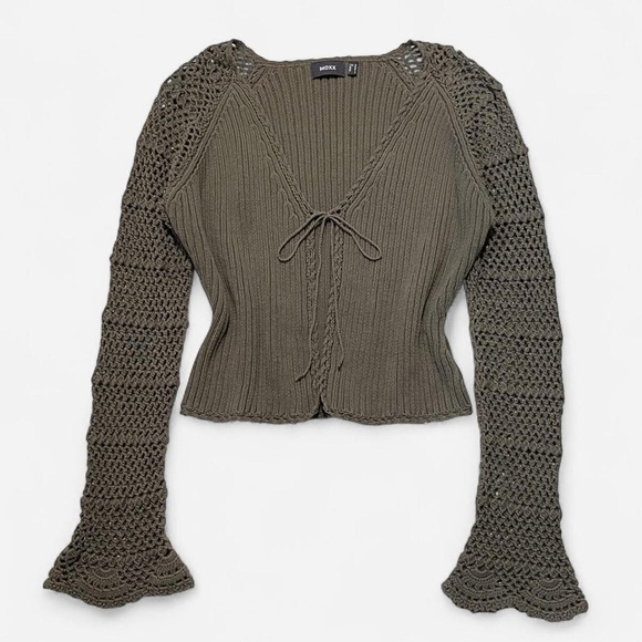 Mexx Sweaters - Vintage Mexx Olive Green 100% Cotton Crochet Cardigan